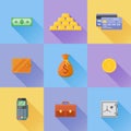 Set of money, finance flat icons. Vector illustration.