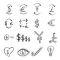 Set of money icons Drawing illustration Hand drawn doodle Sketch line vector eps10 Royalty Free Stock Photo