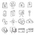 Set of money icons Drawing illustration Hand drawn doodle Sketch line vector eps10 Royalty Free Stock Photo