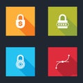 Set Money lock, Password protection, Safe combination wheel and Bezier curve icon. Vector