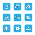 Set Money with shield, Piggy bank, Car insurance, accident, damaged by fallen tree, House hand and Umbrella icon. Vector