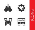 Set Monitor with cardiogram, Lungs, Test tube blood and Heart cross icon. Vector Royalty Free Stock Photo