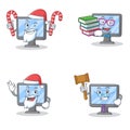 Set of monitor character with Santa candy book and judge