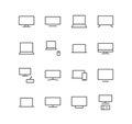 Set of monitor and computer icons, device, screen, laptop, phone, pc. Royalty Free Stock Photo