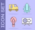 Set Monitor with dollar, Armored truck, Light bulb and Arrow growth gear business icon. Vector.