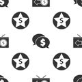 Set Monitor with dollar, Speech bubble with dollar and Star and dollar on seamless pattern. Vector