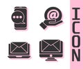 Set Monitor and envelope, Chat messages notification on phone, Laptop with envelope and Mail and e-mail in hand icon Royalty Free Stock Photo