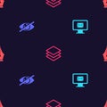 Set Monitor and envelope, Invisible hide, Layers and Fountain pen nib on seamless pattern. Vector