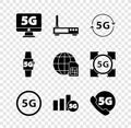 Set Monitor with 5G network, Router and wi-fi signal, Phone, Smart watch and Globe Sim Card icon. Vector Royalty Free Stock Photo