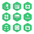 Set Monitor with graph chart, Processor CPU, File missing, Computer network, Hierarchy organogram, Server, Data, Web Royalty Free Stock Photo