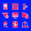 Set Monitor with graph chart, Server, Data, Web Hosting, Folder tree, and lock, Cloud hacking, Filter setting Royalty Free Stock Photo