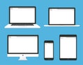 Set of monitor, laptop, tablet, smartphone open blank browser. flat style - stock vector