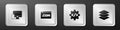 Set Monitor and mobile, UI UX design, Front end development and Layers icon. Silver square button. Vector Royalty Free Stock Photo