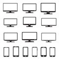 Set of monitor and smartphone icons, modern tv, mobile phone icon