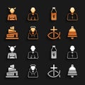 Set Monk, Priest, Church bell, Christian fish, Babel tower bible story, Holy water bottle, Krampus, heck and Hands in