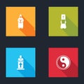 Set Monk, Priest, Church pastor preaching and Yin Yang icon. Vector