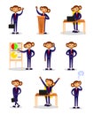 Set of monkey businessman in different daily office situation Royalty Free Stock Photo