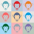 Set of Monkey color portraits. Vector illustration.