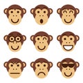 Set of monkey emoticons. Funny monkey show different emotions. Royalty Free Stock Photo