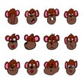 Set of monkey emoticons. Funny monkey show different emotions. Vector illustration. Royalty Free Stock Photo