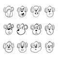 Set of monkey emoticons. Funny monkey show different emotions. Vector illustration. Royalty Free Stock Photo