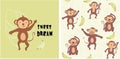 Set of monkey print and seamless pattern with monkeys.vector