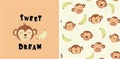 set of monkey print and seamless pattern with monkeys.vector