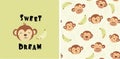 set of monkey print and seamless pattern with monkeys.vector
