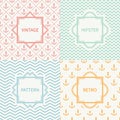 Set of mono line marine geometric seamless pattern Royalty Free Stock Photo