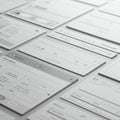 A set of monochromatic user interface wireframes arranged in perspective, displaying Royalty Free Stock Photo