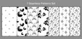 Set of 7 monochrome abstract floral seamless patterns. Stock vector Royalty Free Stock Photo