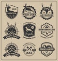 Set of monochrome animal hunting and adventure badge logo Royalty Free Stock Photo