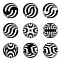 Set of monochrome black and white design elements for the Logo on the basis of circles and Celtic grid. Royalty Free Stock Photo