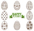 A set of monochrome Easter eggs decorated with ornament isolated on white background