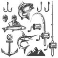 Set of monochrome fishing elements