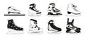 Set Monochrome Ice Skates For Figure Skating, Hockey, Short Track And Winter Fun, Promise Grace On Frozen Rinks Royalty Free Stock Photo