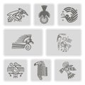 Set of monochrome icons with American Indians relics dingbats character (part 6)