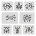 Set of monochrome icons with American Indians relics dingbats characters (part 1)