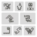 Set of monochrome icons with American Indians relics dingbats characters (part 9)