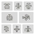 Set of monochrome icons with American Indians relics dingbats characters