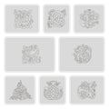 Set of monochrome icons with celtic art and ethnic ornaments