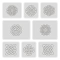 Set of monochrome icons with celtic art and ethnic ornaments