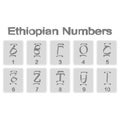 Set of monochrome icons with ethiopian numbers