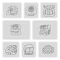 Set of monochrome icons with glyphs of the Mayan writing Royalty Free Stock Photo