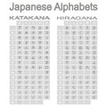 Set of monochrome icons with japanese alphabet katakana and hiragana