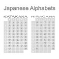 Set of monochrome icons with japanese alphabets hiragana and katakana