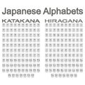 Set of monochrome icons with japanese alphabets hiragana and katakana