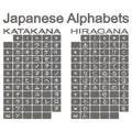 Set of monochrome icons with japanese alphabets hiragana and katakana