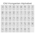 Set of monochrome icons with Old Hungarian alphabet