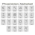 Set of monochrome icons with phoenician alphabet